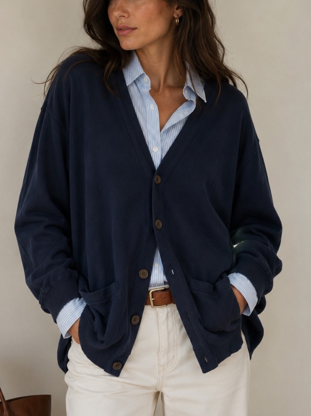 Vintage Polo Ralph Lauren Oversized Cotton Cardigan Navy Blue Open Button Size M